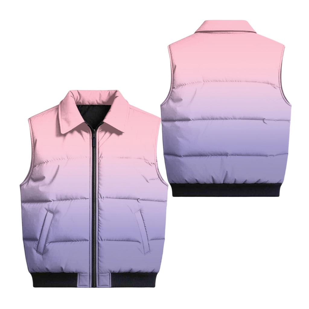 Men's Casual Loose Fit Padded Vest with Pockets, Zip Front and Lapel Collar, Polka Dot Print for Lounging and Daily Wear