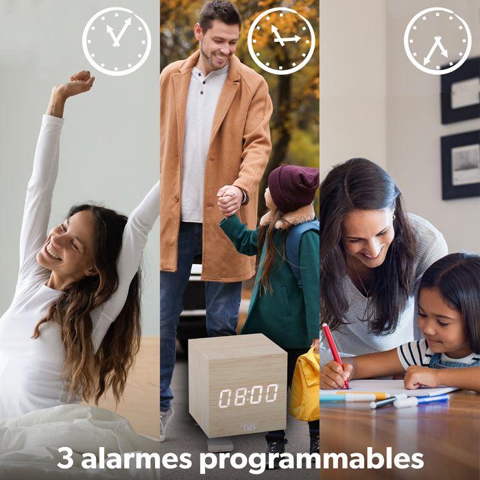 Digital Vekkerklokke - T’nB - Liten Modell - 3 Programmerbare Alarmer - Justerbar Belysning - Tre