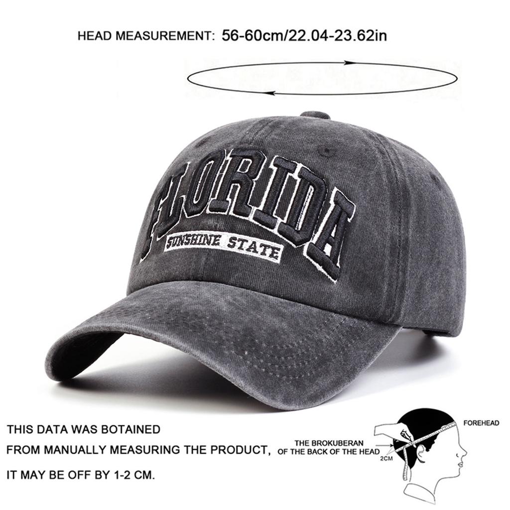 1Piece Unisex Florida Letter Embroidery Stitched Stitching Wash Baseball Cap Outdoor Adjustable Sunscreen Leisure Hat Spring Autumn Travel Vacation