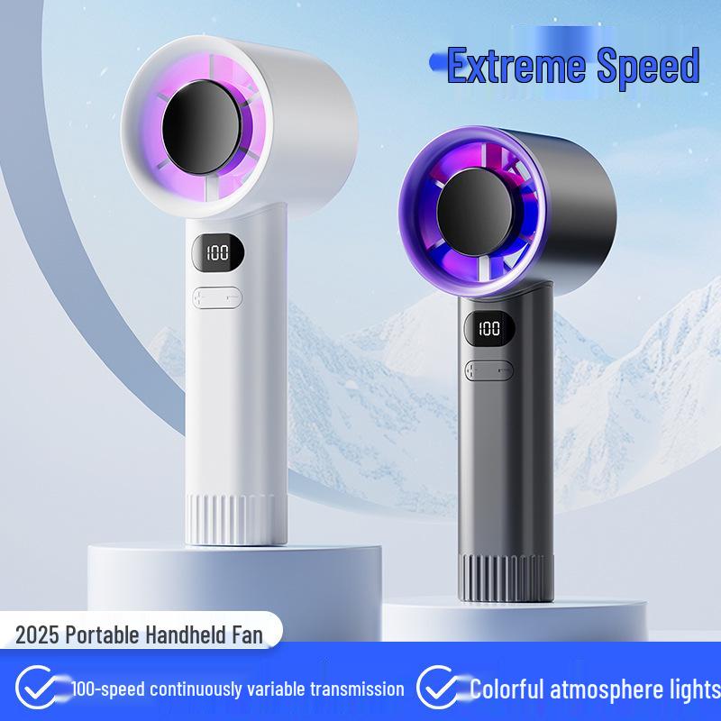 Cross-Border 2025 Handheld USB Fan: High-Speed, 100-Speed Stepless, Digital Display, Powerful Small Wind Cannon
