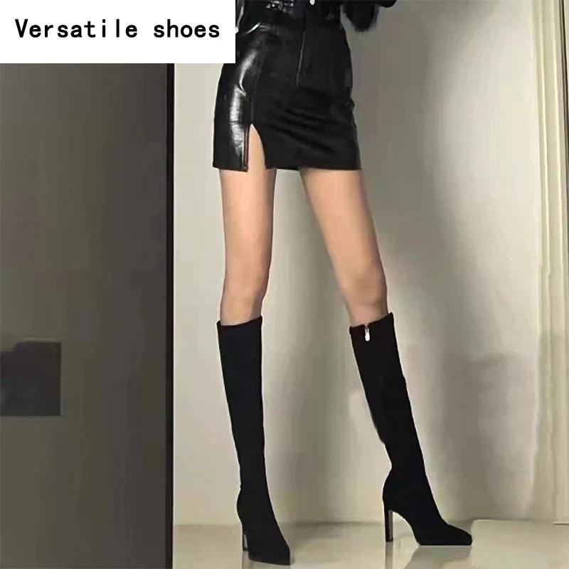 Dámské strečové ponožkové boty na vysokém podpatku s špičatou špičkou Módní elegantní boty na taneční párty Podzimní dámské moderní dlouhé kotníkové boty