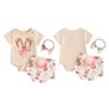 Baby Mädchen Oster-Outfits Hasenohren/Buchstaben-Print Rundhals Kurzarm Strampler Shorts Stirnband 3-teiliges Kleidungsset