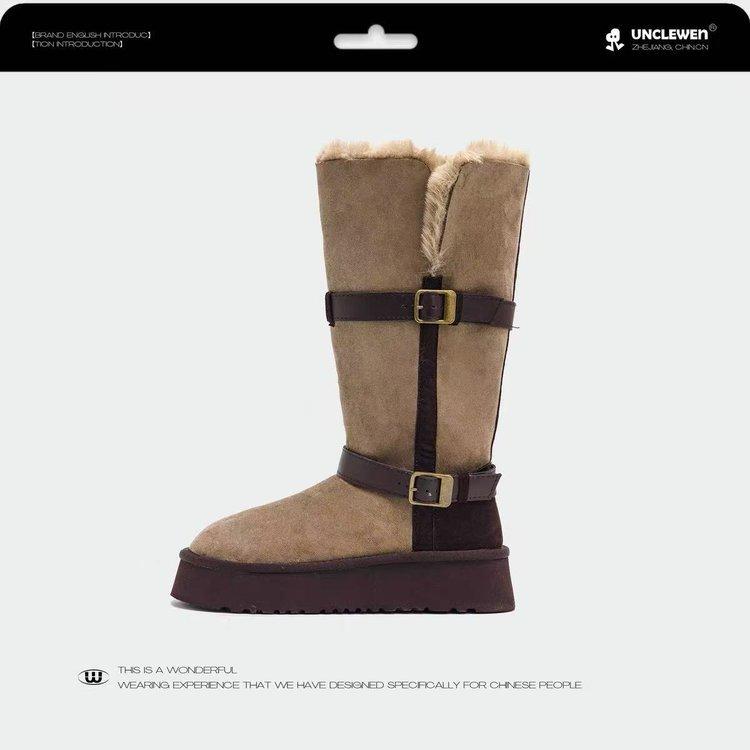 Northeast snow boots women's 2025 flanged thick-soled wool snow boots women's velvet winter long boots cotton shoes women