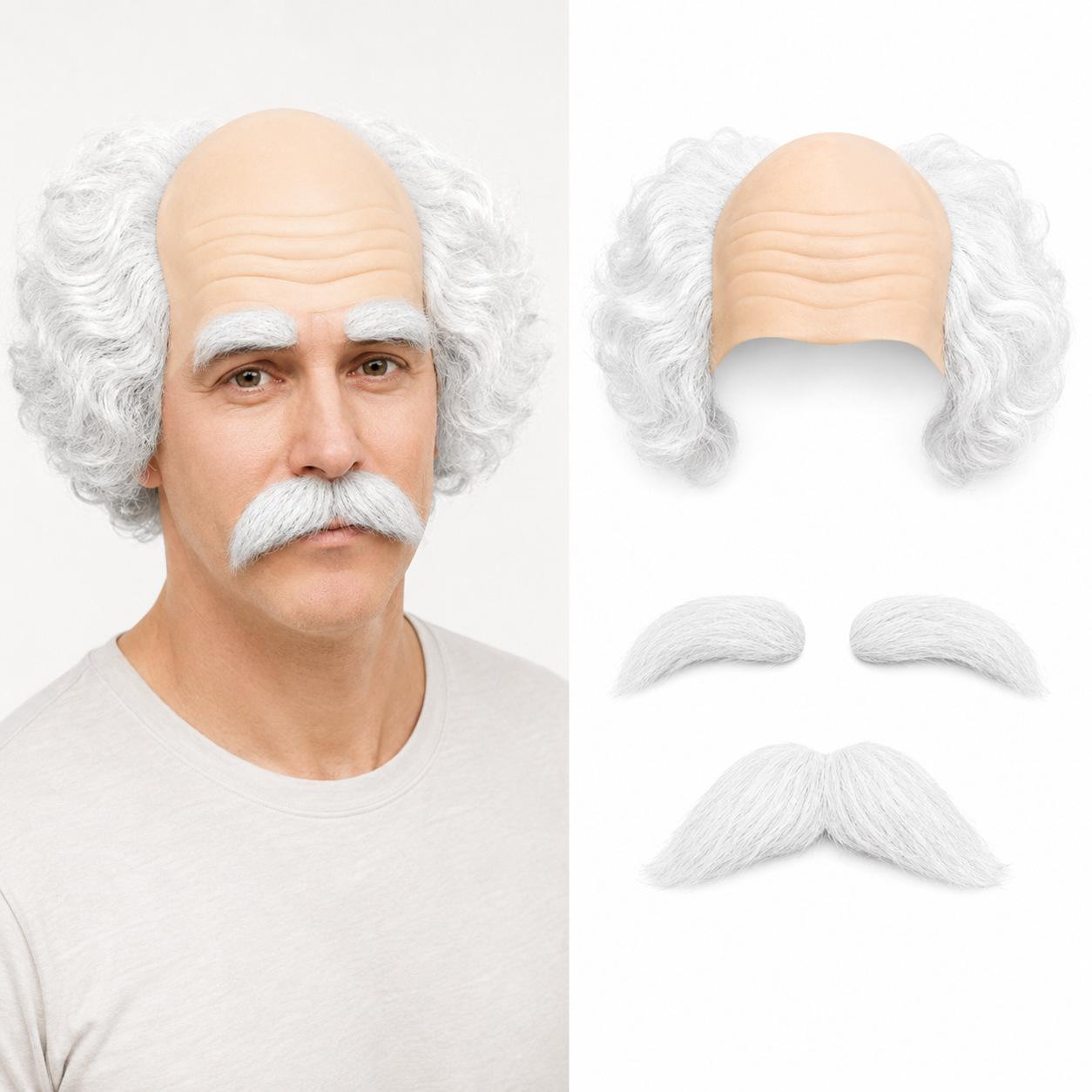 Halloween opa kaal pruik met baard One size fits all adults wit