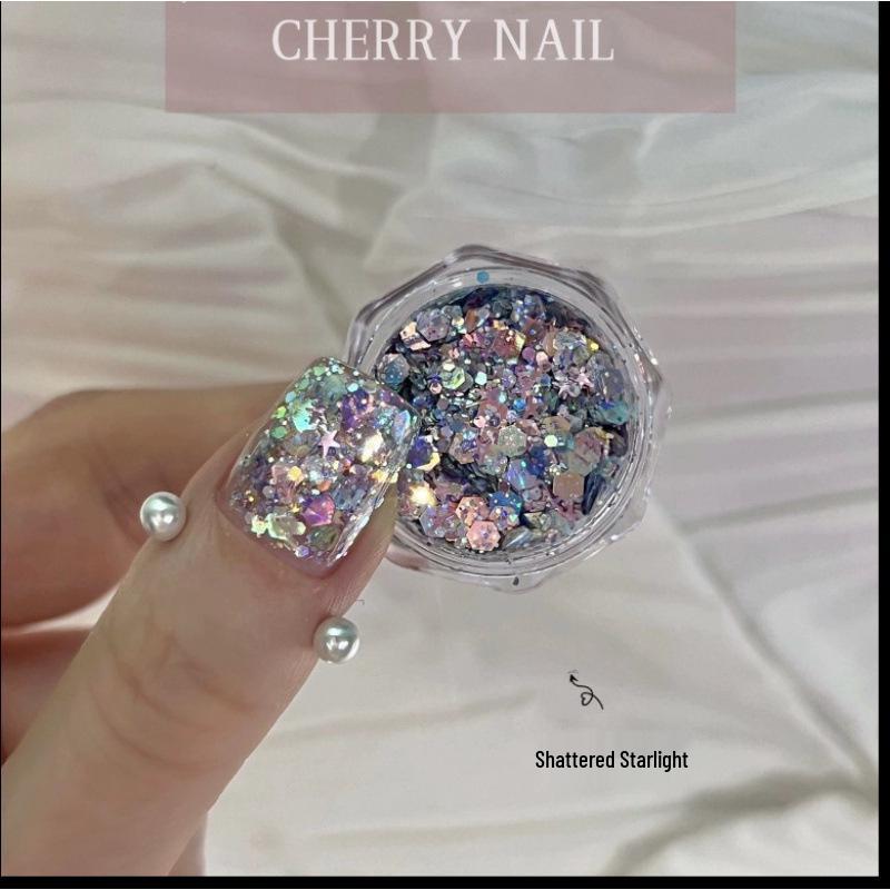 Cherry Nail Glitter: Super Flash Laser Sequins Korean Style Patches - Shiny Influencer Favorite
