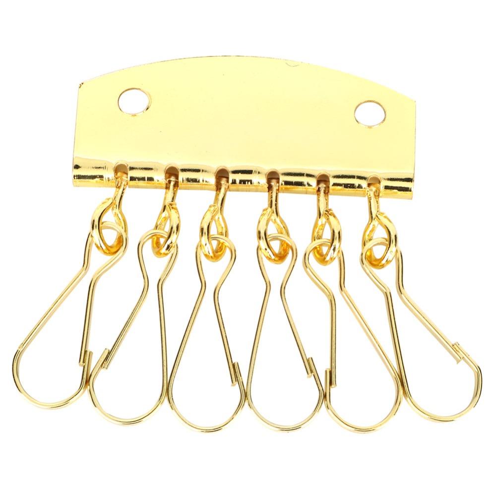 6 Hooks Clasp Clip Leather Keychain Gold/Bronze Color Key Case Holder For DIY Crafting