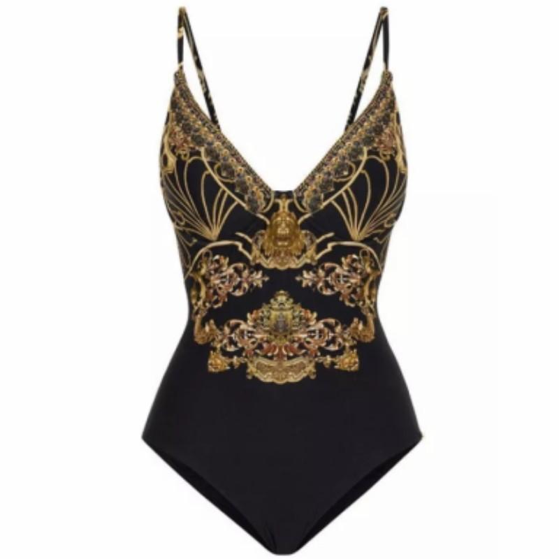 Womens Vintage French Style High-Waisted One Piece Swimsuit With Skirted Overlay Tummy Control Removable Padded Bra Quick Dry