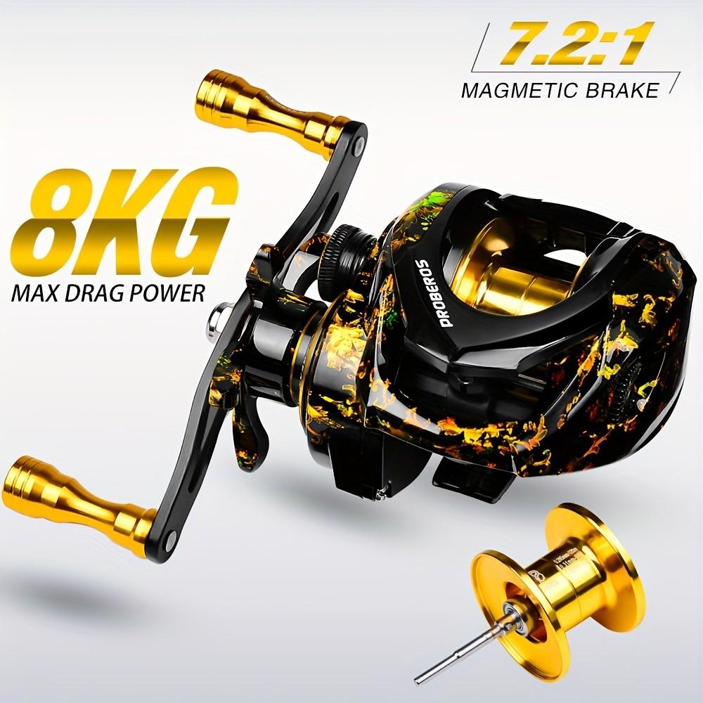 High-Speed Baitcast Reel, 7.2:1 Gear Ratio, Aluminum Metal Spool, 17.64LB Max Drag, Magnetic Brake System, Ergonomic Handle for Precision Control