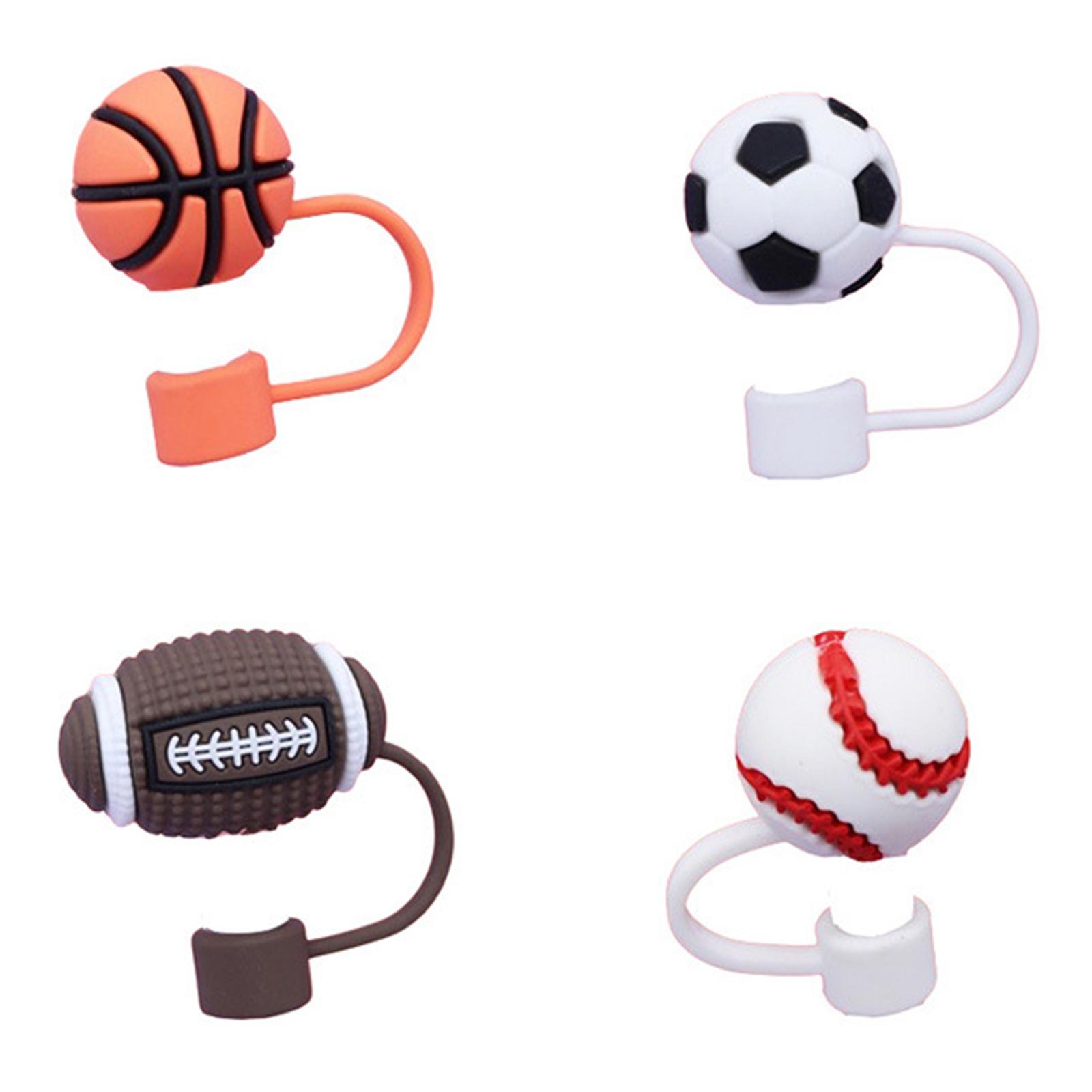 

4 шт. Силиконовые чехлы для соломинок, пылезащитные колпачки для питьевых соломинок, 10 мм, колпачки для соломинок в форме баскетбольного мяча и футбольного мяча