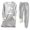 Women's Print Round Neck Warm Suit Long Sleeve Fleece Drawstring Sweatpants Two-Piece Set