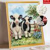 Handmade Framed Pearl Painting Set with Cute Farm Baby Cow Design 5D Shiny Bead Art Canvas Creative Craft for Home Wall Room Decor