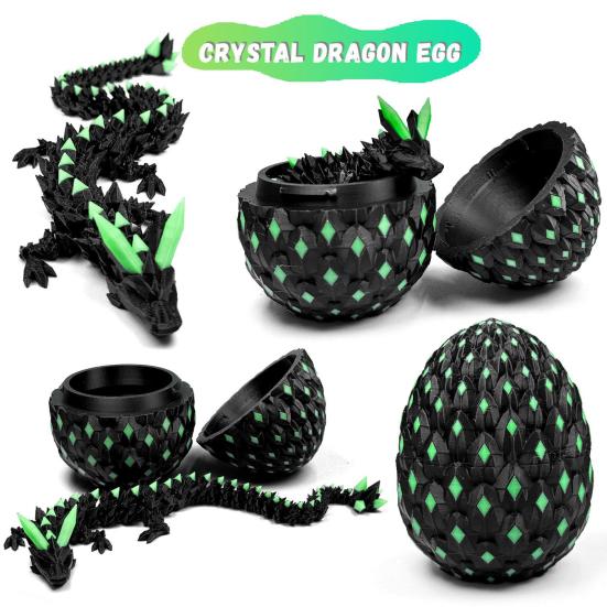 3D Printed Dragon Egg Figurine Movable Joints Luminous Loong Figure Fidget Toy Dragon Egg with Articulated Dragon Inside Decoration Ornament