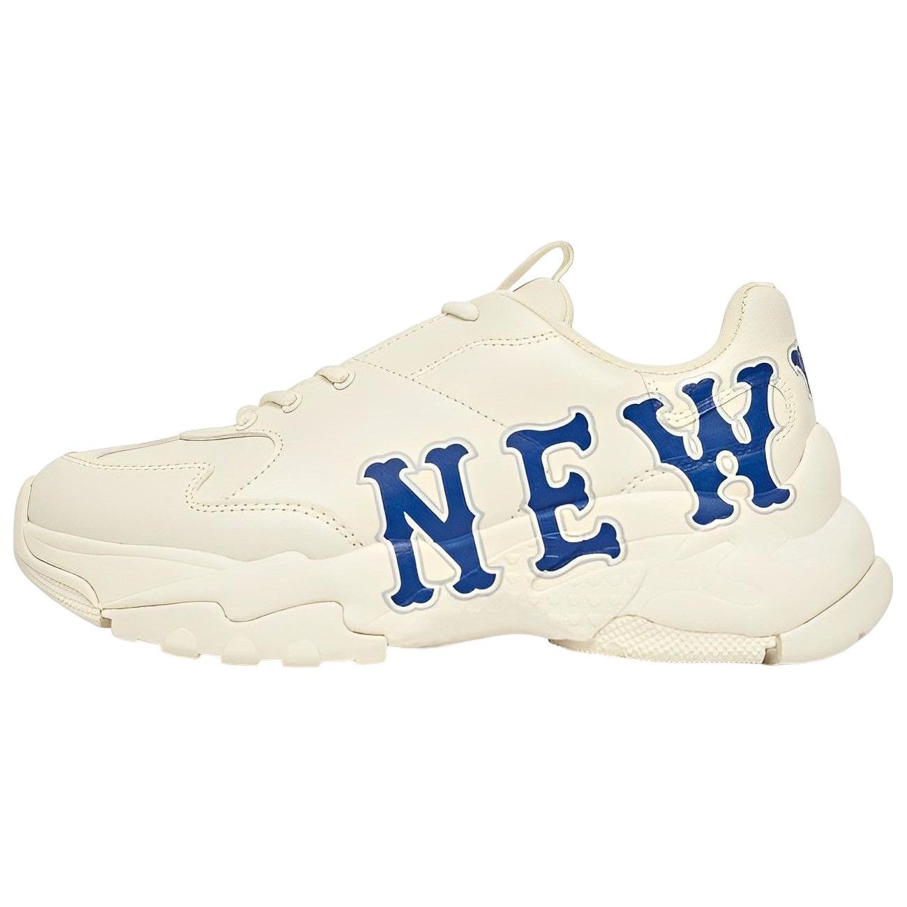 MLB Big Ball Chunky New York Yankees Cuir Toile Tendance Antidérapant Durable Basse Top Chaussures de Papa Baskets Unisexe Blanc Bleu 3ASHBCP3N-50WHS 42 white