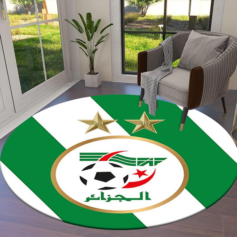Algeria National Football Team Round Area Rug,Carpet Rug for Living Room Bedroom Sofa Playroom Decor,Non-slip Floor Mat