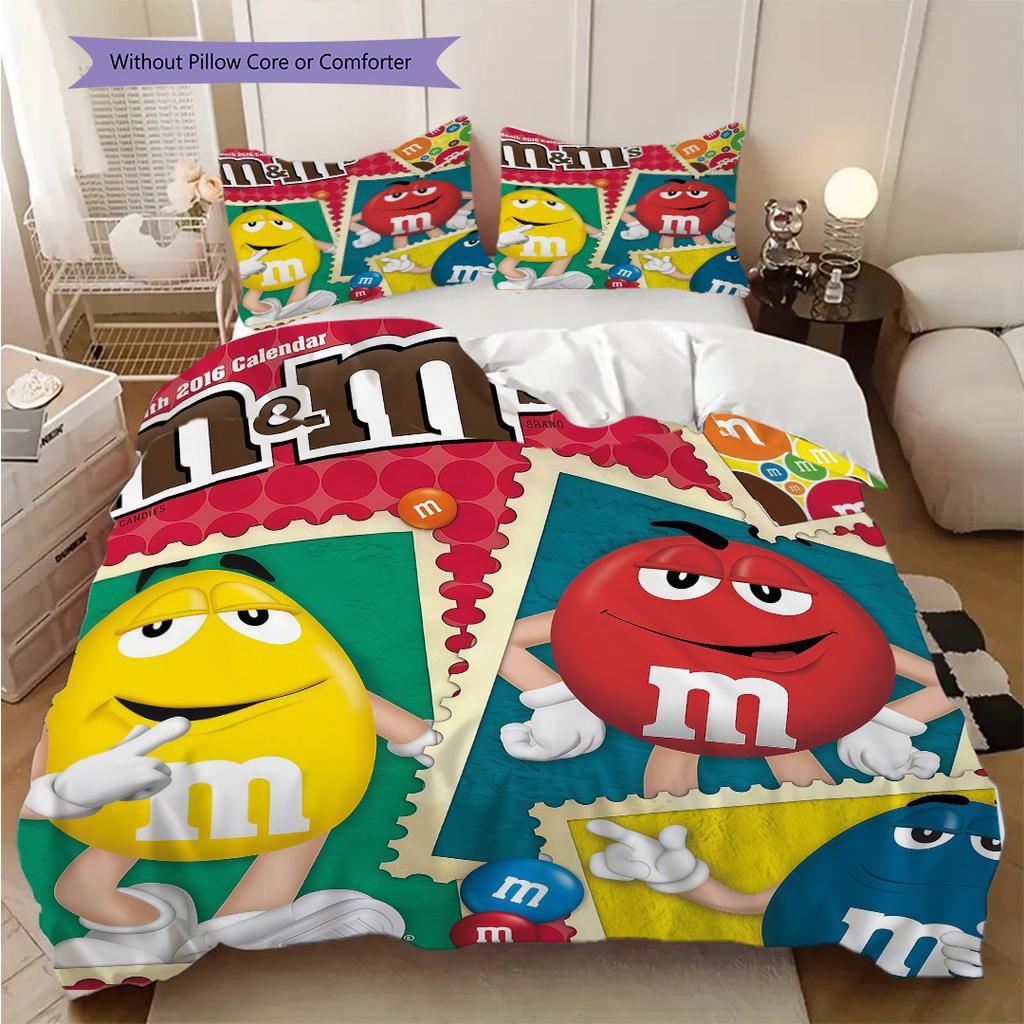 MMs Colorful Characters Three-piece set(1 * duvet cover + 2 * pillowcase, without core) Christmas birthday gift Duvet cover and pillowcase Bedding set