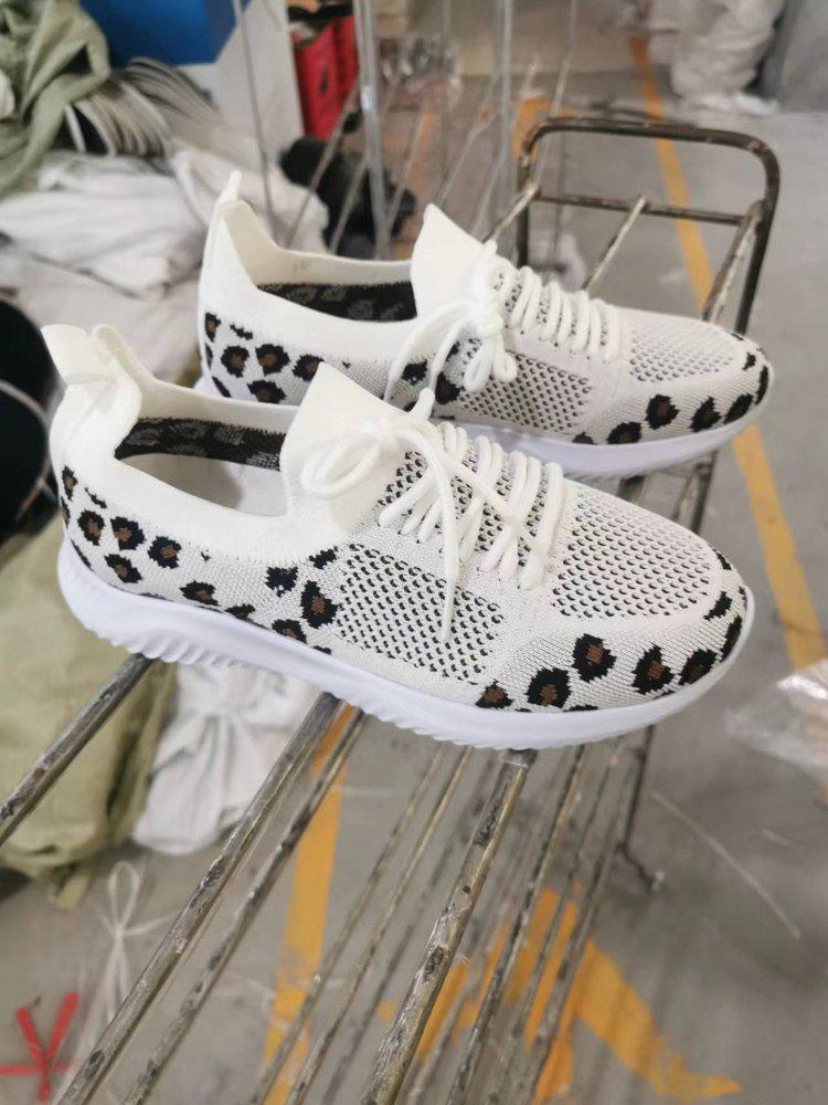 Plus Size Women's Leopard Print Flyknit Wedge Heel Casual Shoes - 2023 Spring/Autumn Collection