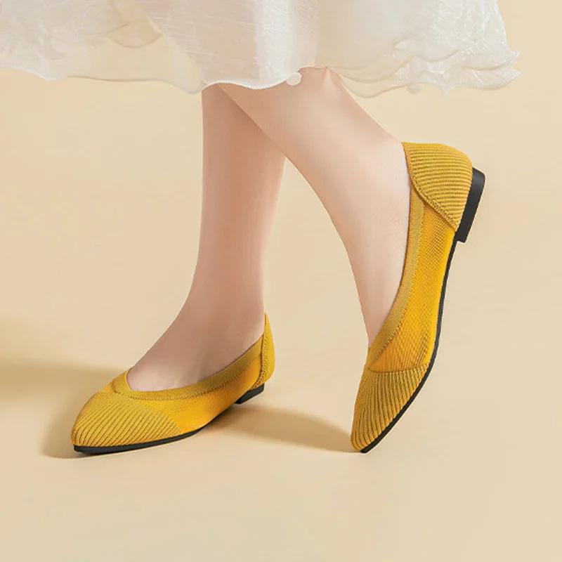 2025 Fashion Ballet Flat Shoes for Women's Summer Mesh Breathable Anti Slip Rubber Sole Pointed Dress Shoes Sapatos De Mujer 43