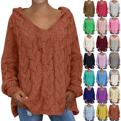 Damen Casual Fashion Pullover Strickpullover Lockerer Kapuzenpullover