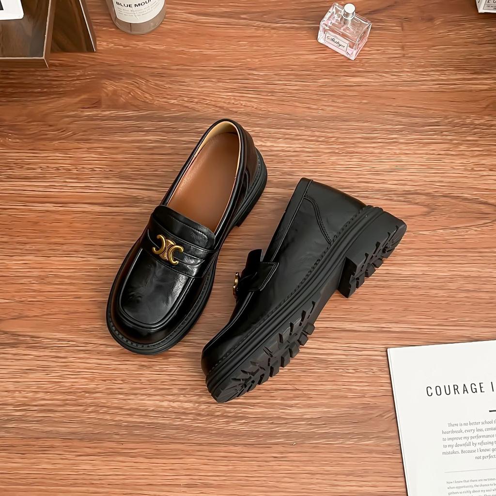 Grape Mother Retro Small Leather Shoes for Women To Wear High-end Sense Triumph Buckle Platform Loafers for Women 2025 Spring New Models