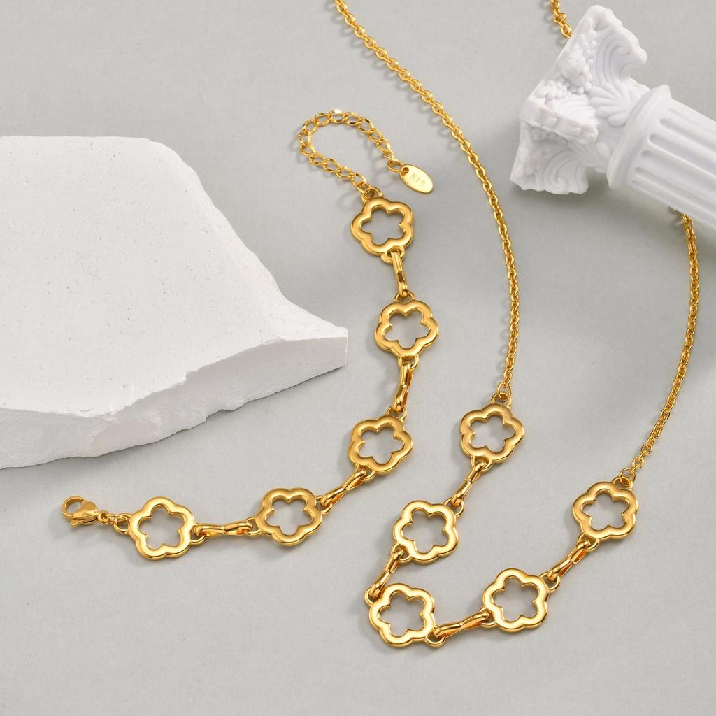 Wind Lady Exquisite Stainless Steel Hollow Flower Necklace Necklace Bracelet, Jewelry Nc-2312