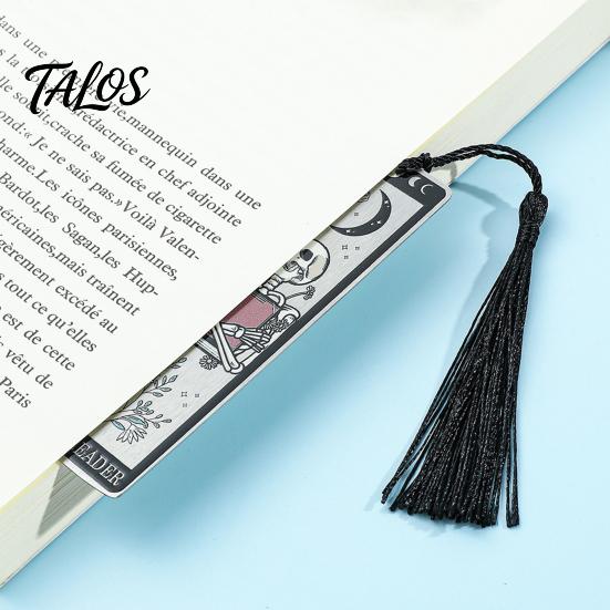 Durable Metal Bookmark Tarot Card Bookmark, Stainless Steel Skeleton Pattern Page Marker, Thin Holder Book Mark for Students Reading, Gothic Halloween