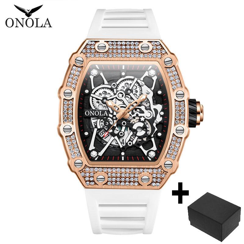 

ONOLA Модные часы для мужчин с автоматическим указателем даты, спортивные наручные часы с силиконовым ремешком и бриллиантами