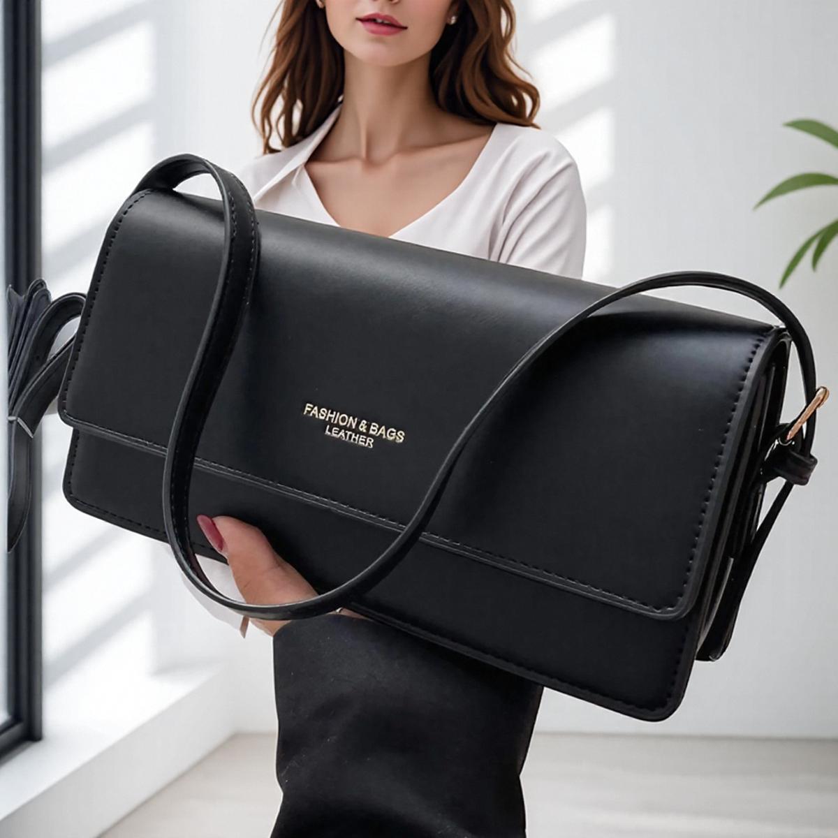 

Stylish PU Leather Long Shoulder Bag for Women Spacious Versatile Phone Wallet Cosmetics Daily Use чёрный