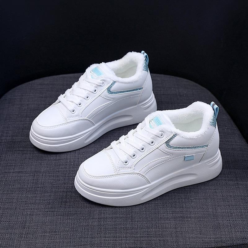 

[Customized] 1727 velvet little white shoes winter women s shoes annual leather surface height increase lace-up thick-soled sports board shoes 20 39