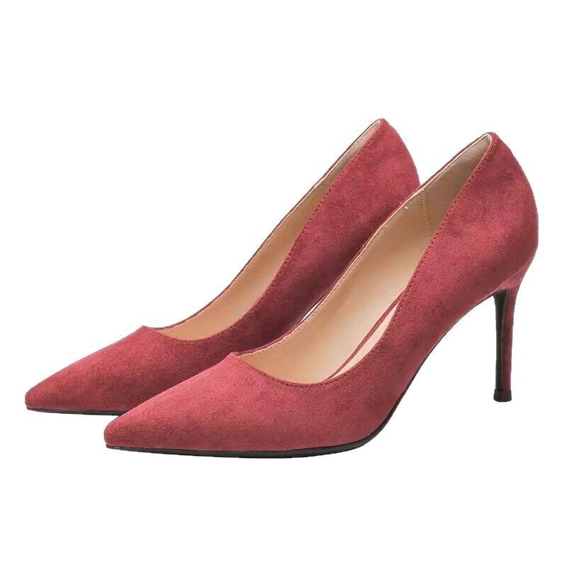 French high heels women's 2025 new spring and summer red temperament Muse Fan shallow mouth low heel pointed single shoes work shoes