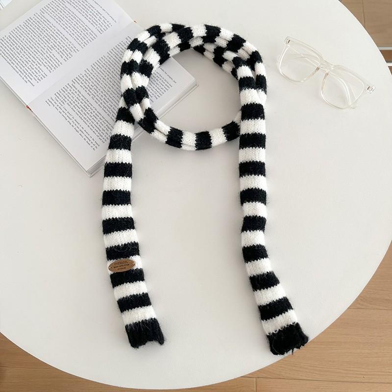 Handcrafted Knit Colorblock Scarf Unisex Japanese Minimalist Chic Wrap Warm Winter Accessory 170cm