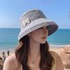 Wide Brim Women Bow Fisherman Hat Checkered Pattern Breathable Bucket Hat Plaid Pattern Windproof Sun Protection Hat Outdoor