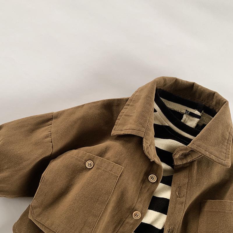 Korean Mori Style Brushed Coat for 3-5 Year-Olds - Long-Sleeve, Single-Breasted Shirt for Boys & Girls