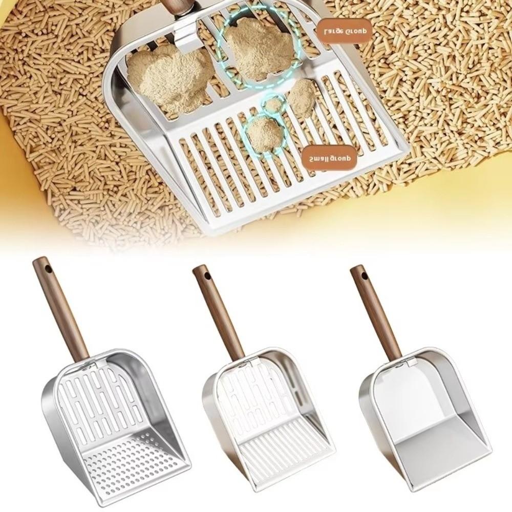 Durable Wooden Handle Cat Litter Scoop Stainless Steel Waste Removal Pet Waste Shovel Easy Clean Litter Box Scoop
