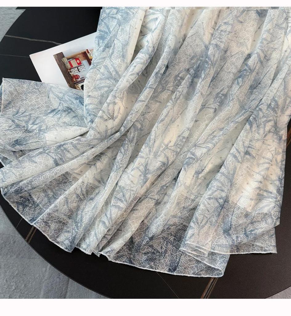 Women's Summer Slimming Midi Skirt Two-Piece Set with French Lace Stitching – Elegant and Stylish.