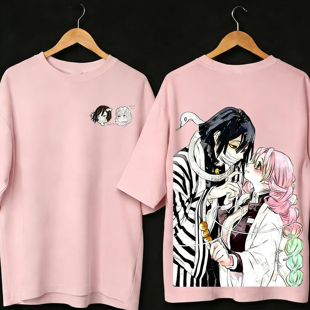 Demon Slayer Oversized Anime Printed Men and Women Tshirt Couple Summer Street Fashion Casual Parent Child Top Harajuku Y2K