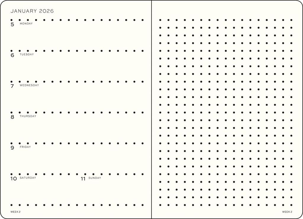 Leuchtturm 2026 Planner, January Start, A5, Weekly, Dotted, Black, 372700, Official Import