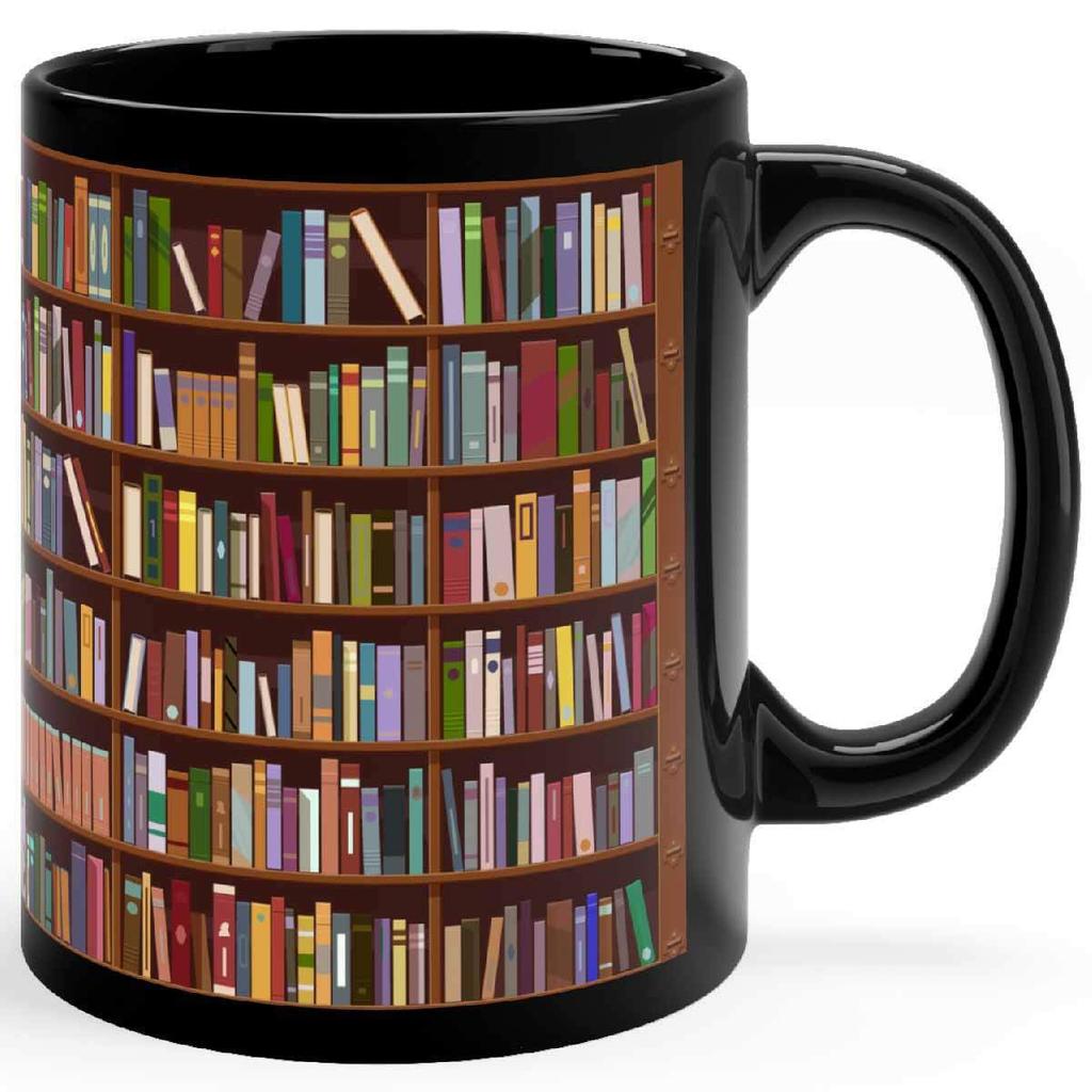 Bookshelf ceramic coffee mug