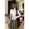 In Stock: Women's White Semi-High Neck Hollow Out Slim Fit Long Sleeve T-Shirt for Autumn/Winter 2026