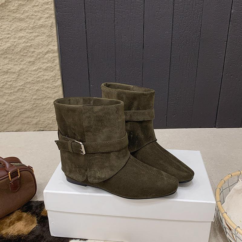 Beauty without inner height increase fashion boots short boots female rad autumn trousers new and thin French retro boots