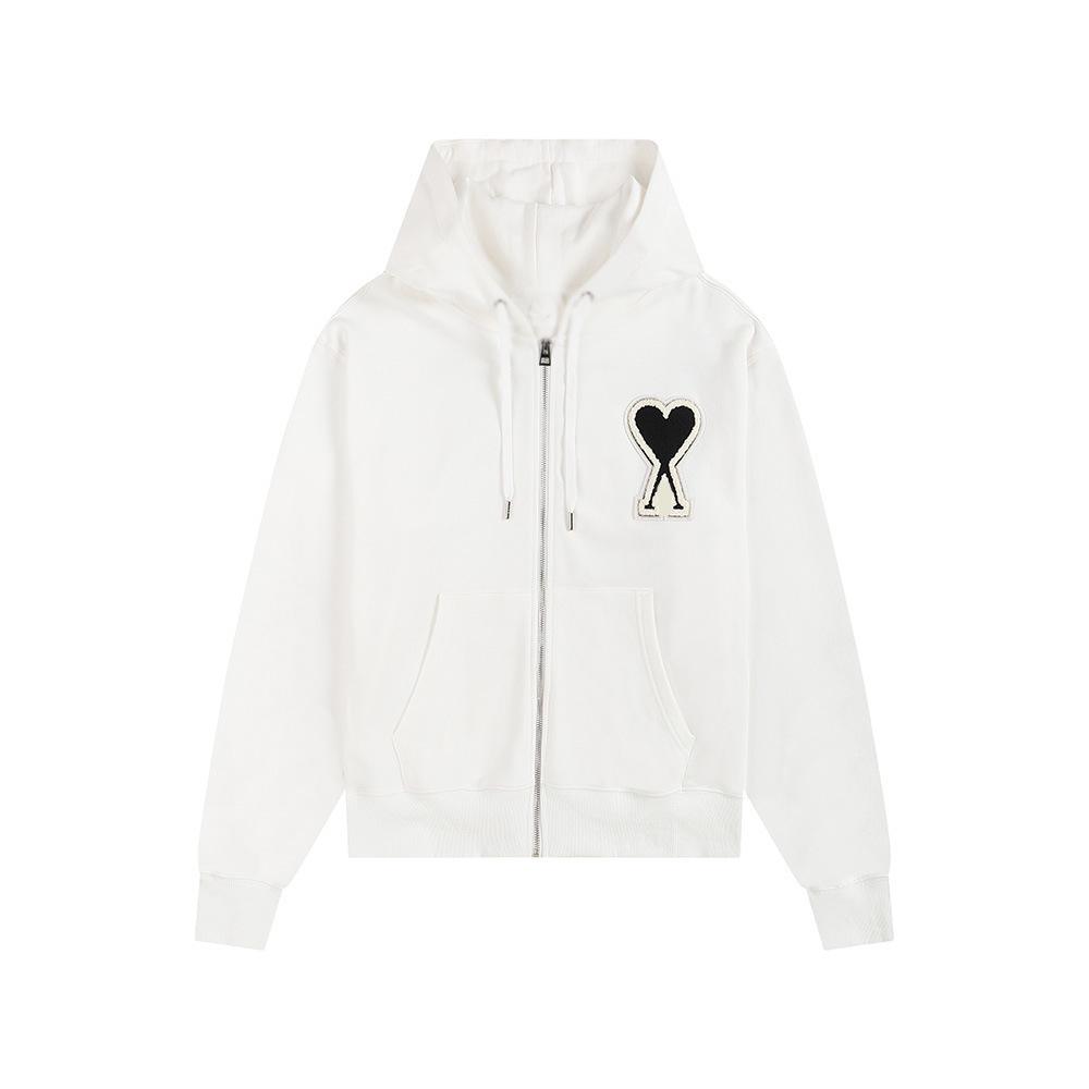 AMI CLAMS Unisex Hoodie with Embroidered Heart & Zippered Pocket - Autumn/Winter Casual Jacket