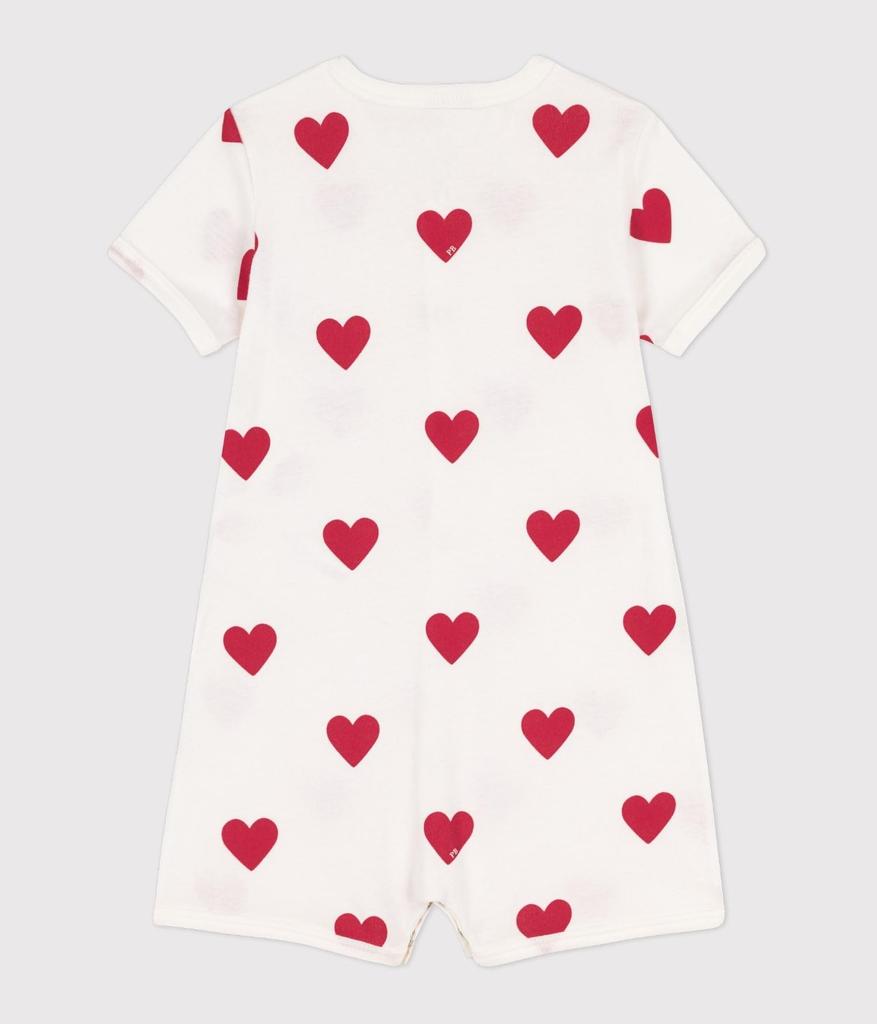 Heart Print Short Romper A09HG 6 months 67cm [Petit Bateau] Off-White/Red