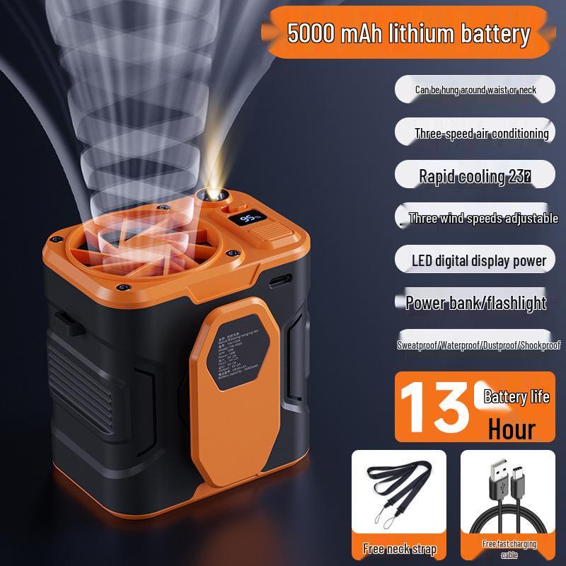 Rechargeable Waist-Hanging Clip-On Fan: Portable Summer Cooling for Outdoor Heat Relief.