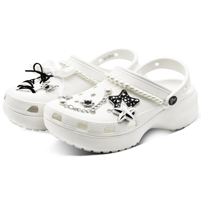 Crocs Classic Platform Clog Starburst EVA for Love Full of Love Fashion One Kick Gift Box Hole Shoes Unisex White
