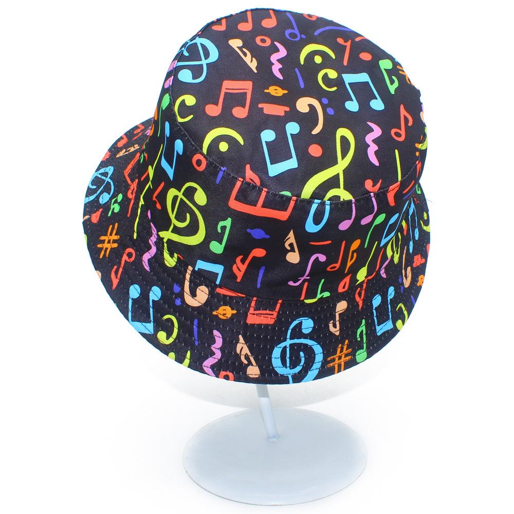 Adorable Musical Note Pattern Fisherman Hat Colorful Graffiti Hip Hop Bucket Hat for Men and Women Outdoor Sun Protection