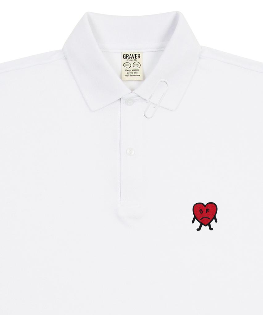 GRAVER [Unisex] Drawing Heart Embroidery Pique Short Sleeve T-Shirt_White