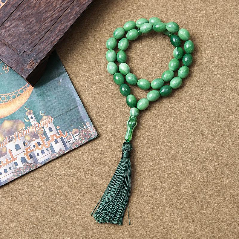 Ručně vyráběný 33-korálkový tasbih: Islámské modlitební korálky z Blízkého východu