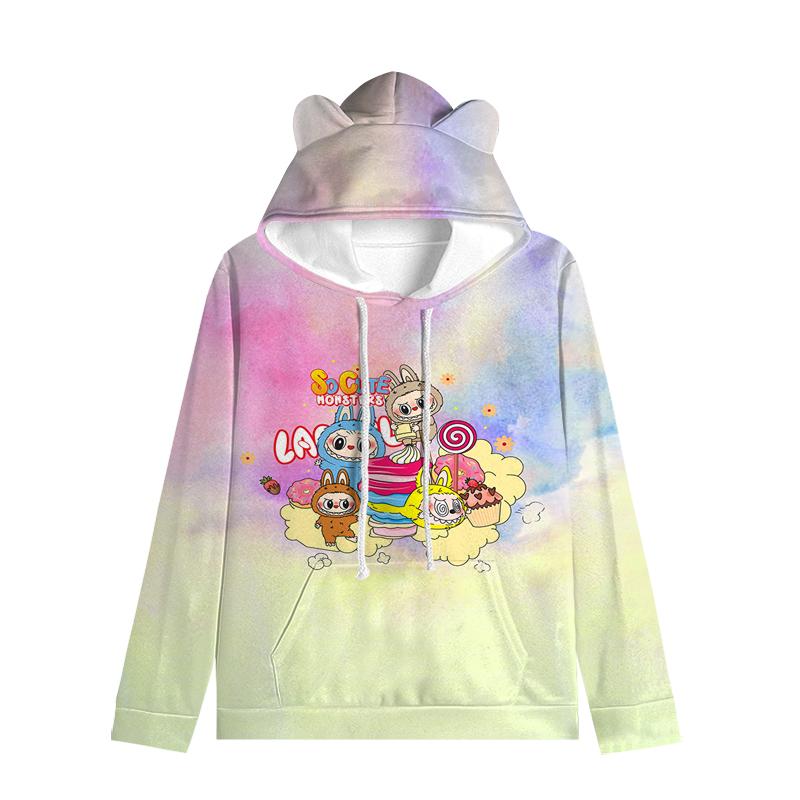Labubu Pullover Kids Hoodie Sweatshirts Cat Ears Cartoon Sweatshirt Teens Boys Girls Cosplay Costume Hoodies
