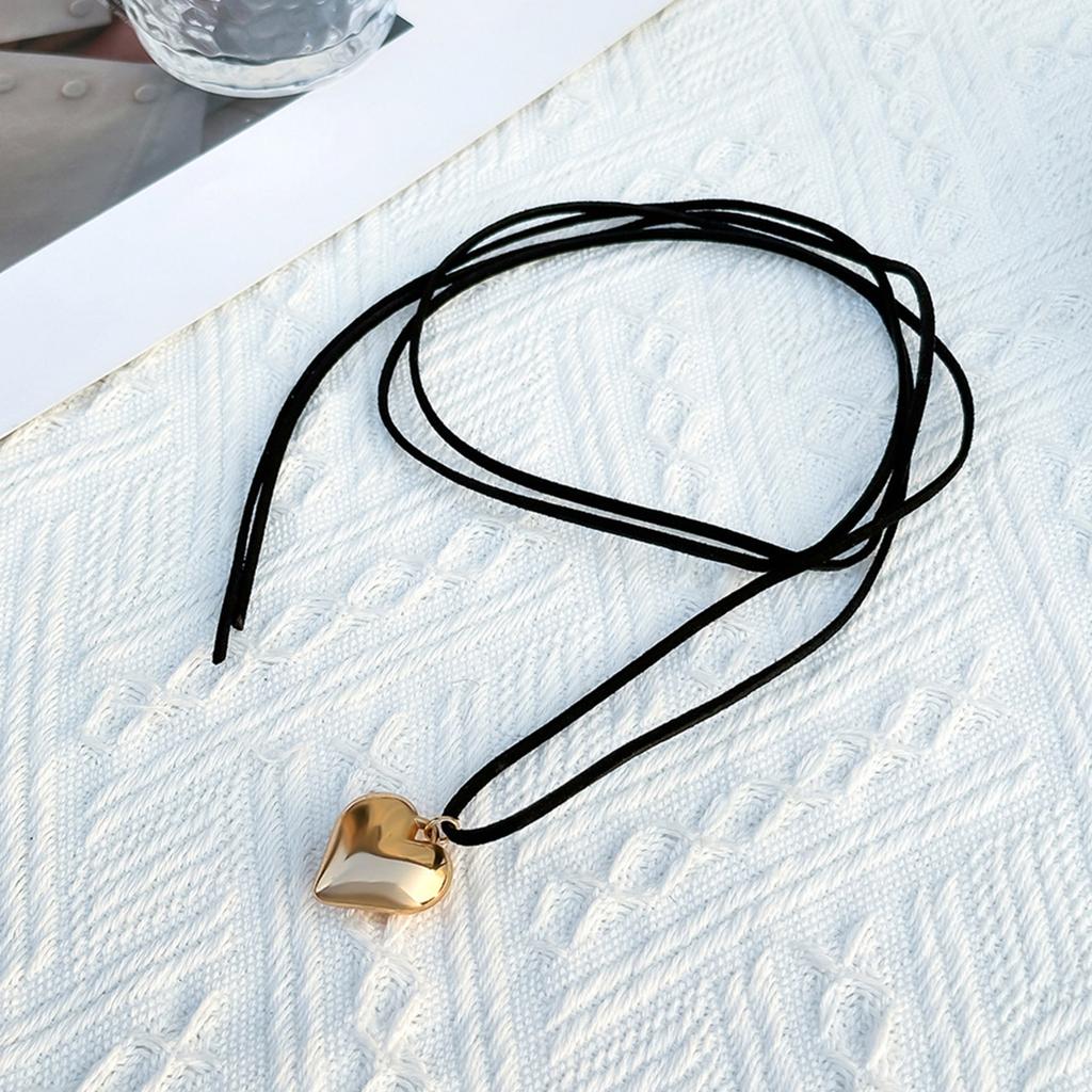 Heart Pendant Necklace Fashion Jewelry Long Velvet Rope Bow Tie Choker Necklace