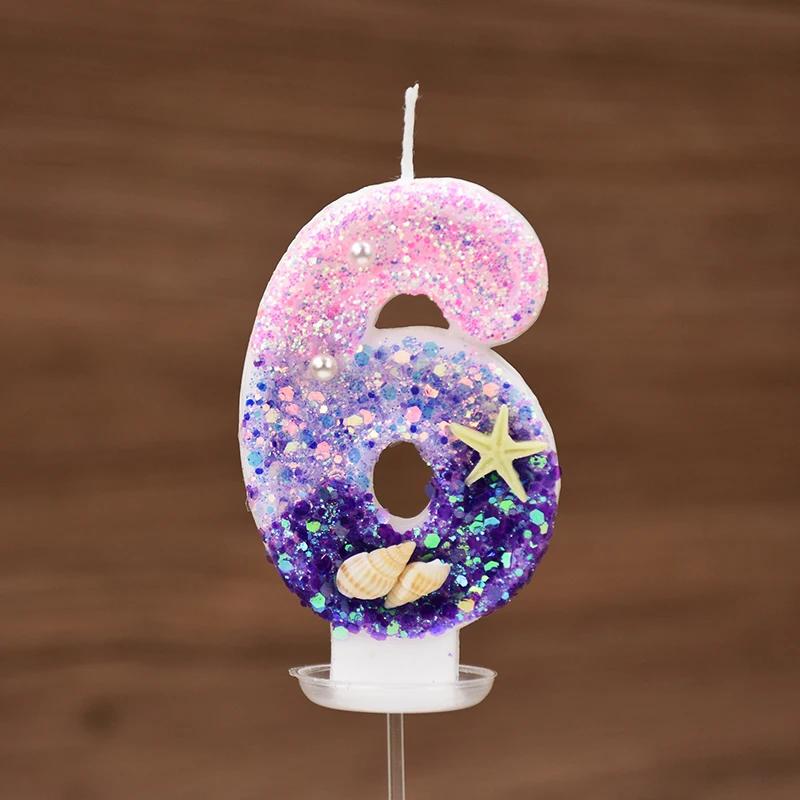 0-9 Number Gradient Candles Mermaid Birthday Decoration Cake Candles Balls for Cakes Birthday Party Cake Decorating Supplies