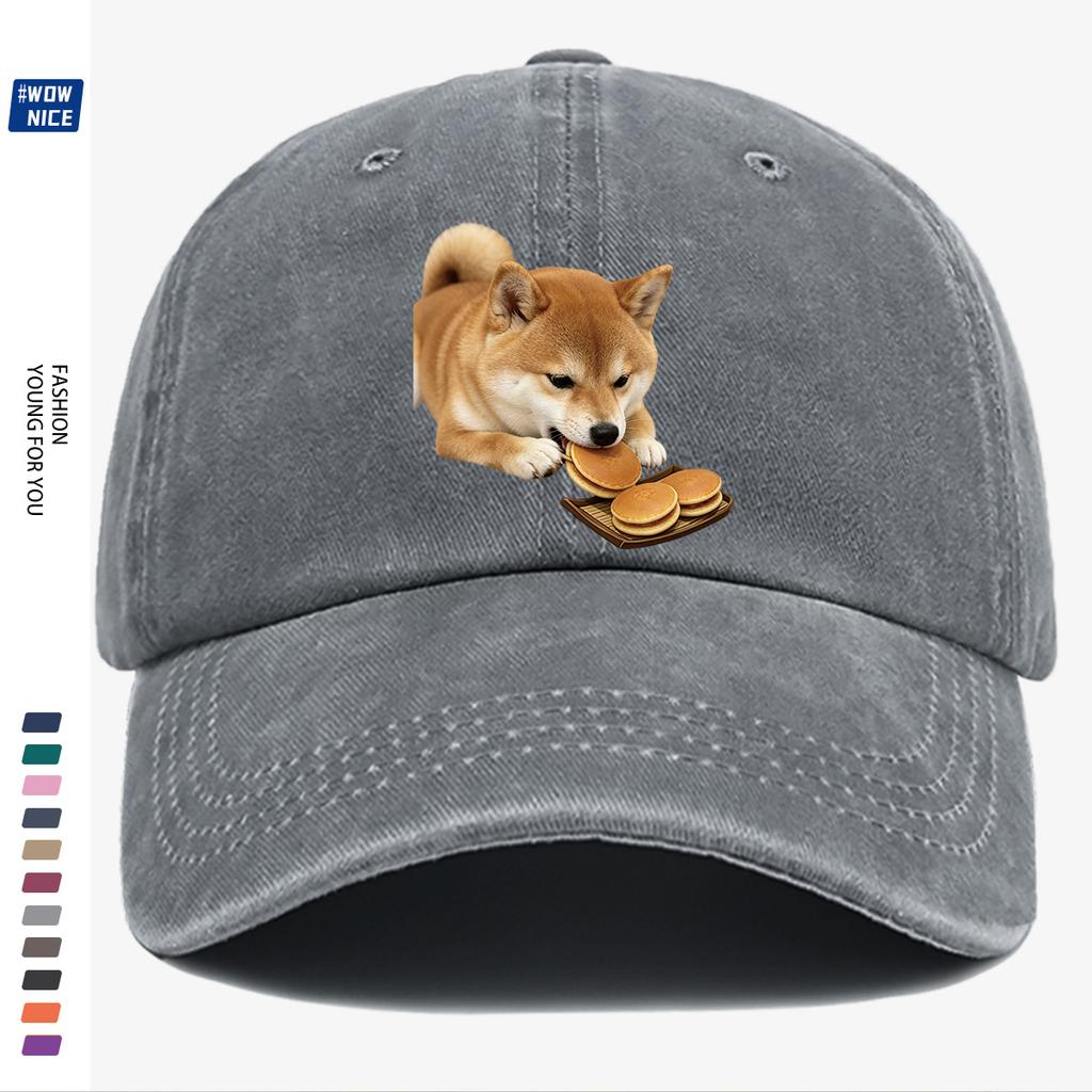 pc Shiba Inu Eating Taiyaki Fun Print Baseball Cap Cute And Adorable Design Unisex Adjustable Size Suitable for Daily Outing